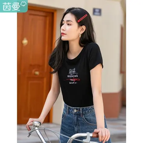 茵曼纯棉短袖t恤女夏季2023新款设计感小众薄款体恤印花绣花上衣T图片