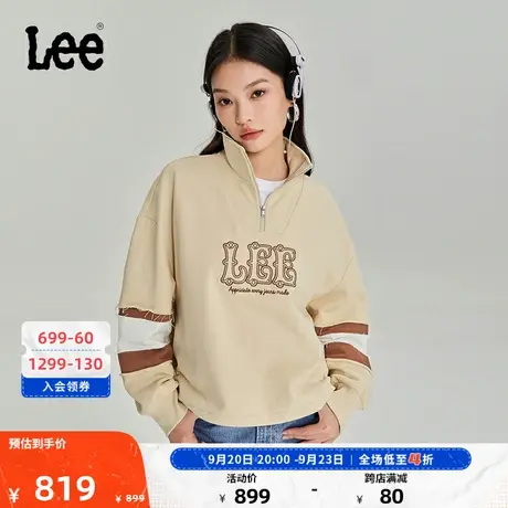 Lee商场同款23秋冬新品舒适短款半高拉链领拼色女卫衣LWT006626CR图片