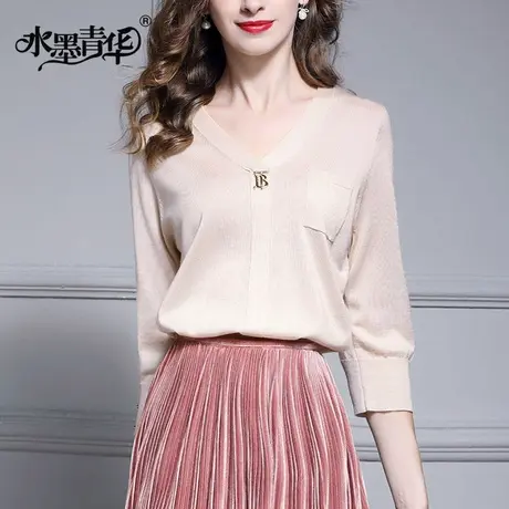 【1件7.9折】冬装新品女装简约百搭针织衫时尚七分袖女上衣图片