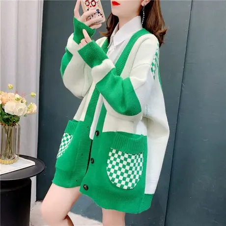 宽松慵懒风毛衣开衫女中长款2022新款春秋设计感加厚针织外套上衣商品大图