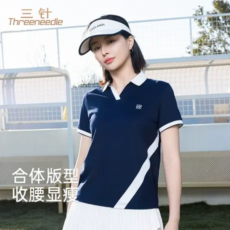 三针女士polo衫2025夏季新款速干短袖t恤翻领夏季休闲上衣商品大图