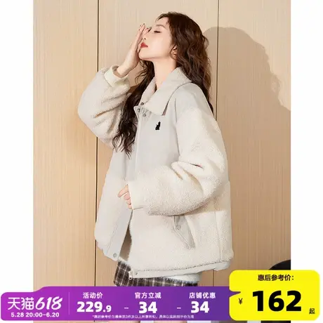 唐狮2024年秋冬新款仿羊羔毛拼接短款棉衣女保暖设计感潮流穿搭W5商品大图