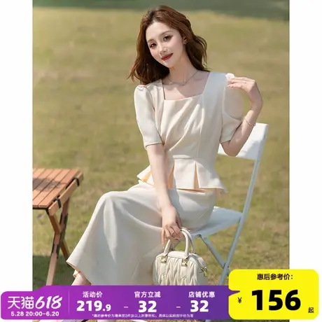 唐狮2025夏季新款女连衣裙长裙开叉收腰显瘦气质淑女商务短袖韩l3商品大图