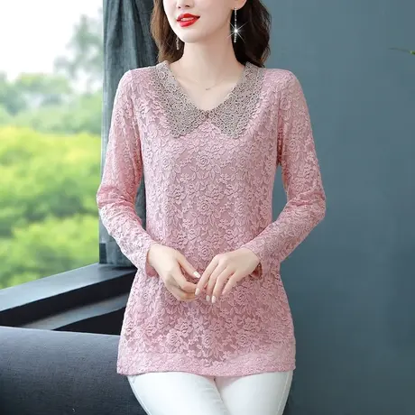 遮肚子蕾丝打底衫女2023秋季新款宽松洋气中长款长袖妈妈秋装上衣图片