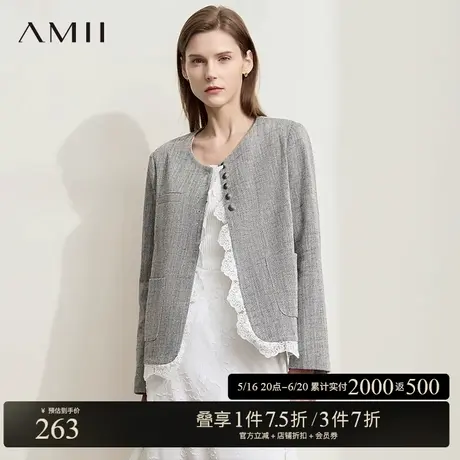 AMII【复古小香风外套】25春时尚知性小香风蕾丝撞色花边外套女商品大图
