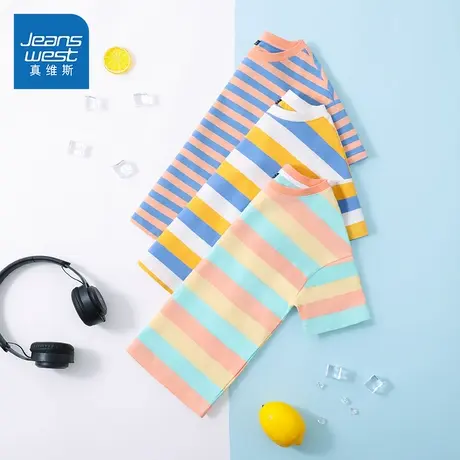 真维斯童装男童t恤短袖2025新款夏季男大童条纹半袖体恤儿童夏装图片