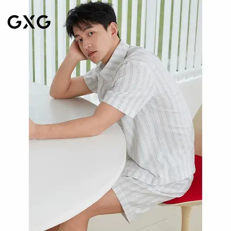 GXG男士家居服 清新蓝白条纹休闲短袖睡衣套装男 25年春夏新品商品大图