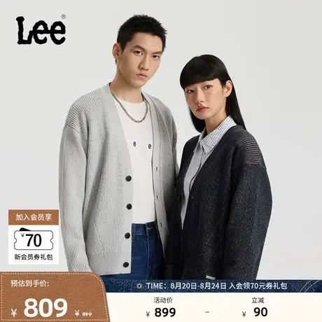 Lee25秋冬新品宽松版V领双色混色效果男女同款长袖毛衣开衫休闲图片