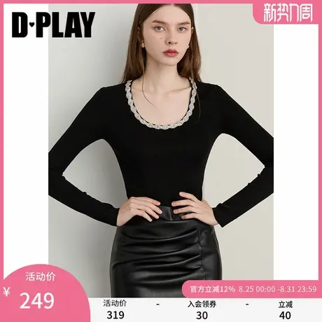DPLAY【轻奢闪钻系列】2025年秋季新款黑色针织衫女含羊毛打底衫商品大图