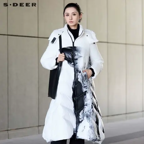 sdeer圣迪奥女装高领连帽晕染宽松长款羽绒服S24482401商品大图