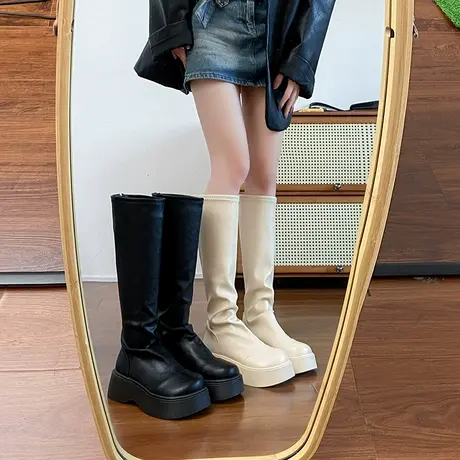 厚底增高长靴女2025秋季新款显瘦时尚高级骑士靴不过膝气质堆堆靴商品大图
