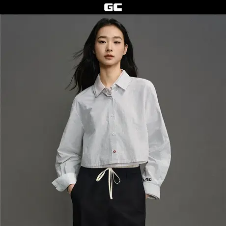 GC2025秋冬新款衬衣女小个子纯棉条纹印花短款衬衫女长袖12345008图片