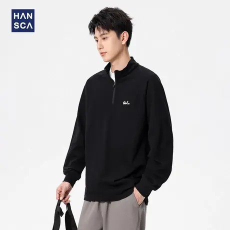 hansca美式复古半拉链套头卫衣男士2025秋季新款字母刺绣纯棉上衣商品大图