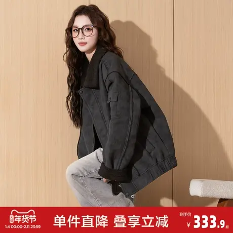 唐狮2026秋冬季短款外套高级感时尚显瘦百搭女士厚外套翻领拼接潮图片