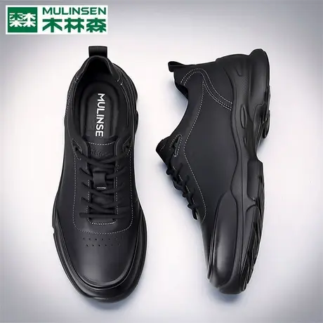 木林森男鞋头层牛皮休闲软底皮鞋男款时尚百搭厚底防水防滑跑步鞋商品大图
