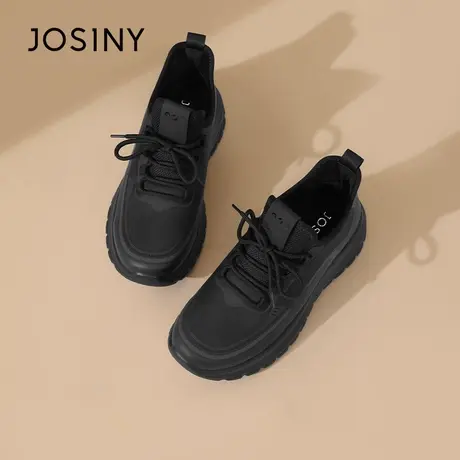 卓诗尼休闲运动鞋男2025秋冬新款黑色时尚百搭厚底增高复古跑步鞋商品大图