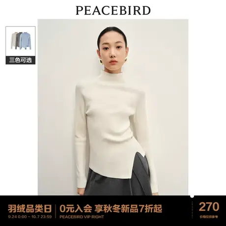 Y太平鸟半高领套头毛针织衫女2023冬装新款不对称下摆羊毛打底衫商品大图