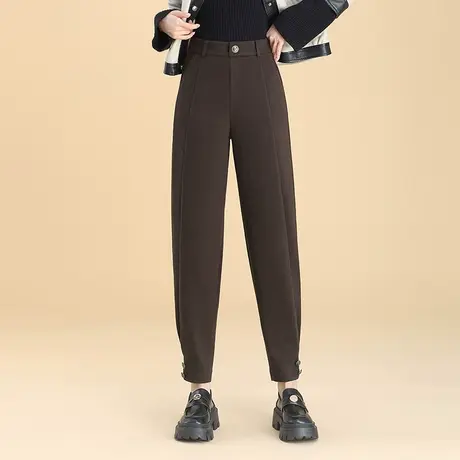 时尚毛呢靴裤哈伦裤女秋冬2023新款高腰宽松束脚老爹裤百搭休闲裤商品大图