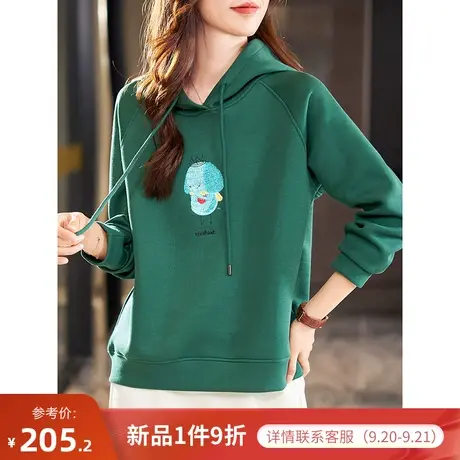 宝诗黎连帽卫衣2023新款女春秋棉质宽松慵懒百搭套头上衣时尚韩版商品大图