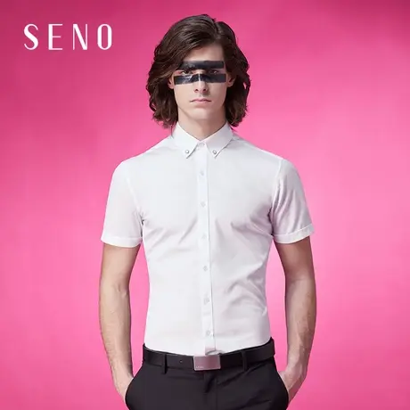 seno夏季商务白色男士短袖衬衫韩版职业正装免烫白衬衣男商品大图