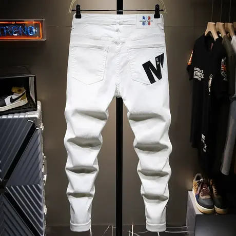 夏季薄款香港潮牌白色牛仔裤男直筒宽松男士休闲百搭宽松长裤子男商品大图