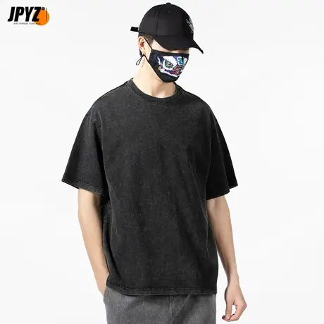 250g重磅水洗纯棉短袖t恤男纯色内搭体恤宽松上衣男士打底衫半袖商品大图