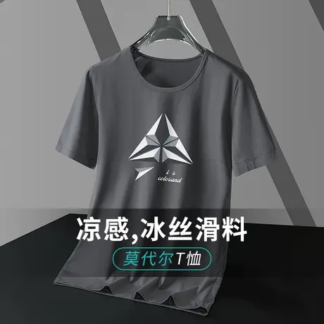 莫代尔灰色t恤男短袖2025新款夏季冰丝冰感半袖印花体恤潮流百搭商品大图