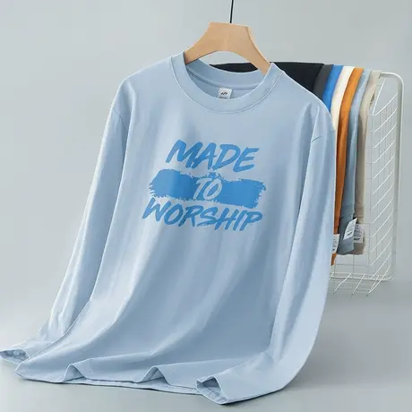 重磅纯棉长袖t恤男2024秋季新款印花内搭打底衫圆领体恤全棉秋衣图片