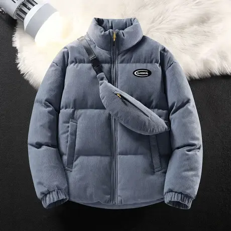 灯芯绒棉服男秋冬季加厚保暖宽松工装棉袄子潮流休闲立领开衫外套商品大图