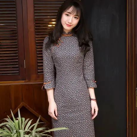 筠雅改良旗袍年轻款日常小个子气质中长款复古盘扣时尚棉麻连衣裙商品大图