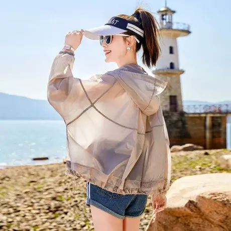 时尚气质休闲遮阳外套2023年夏季新款女温柔宽松显瘦通勤连帽上衣商品大图