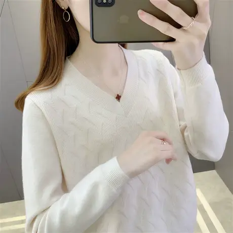 针织打底衫女内搭秋冬毛衣宽松套头V领长袖洋气百搭2022新春上衣商品大图