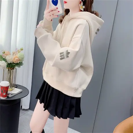 设计感小个子连帽卫衣女加绒加厚秋冬新款宽松慵懒风洋气短款上衣图片