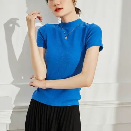 修身显瘦纯色内搭短袖T恤女春夏圆领正肩半袖打底衫韩版紧身上衣商品大图