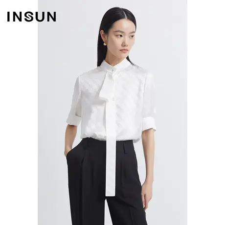 INSUN恩裳夏季立领飘带印花衬衫商品大图