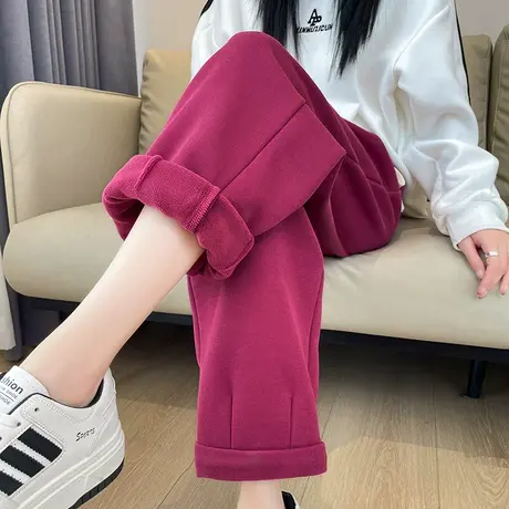 运动裤女秋冬新款加绒加厚高腰垂感宽松直筒香蕉裤休闲显瘦阔腿裤商品大图