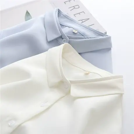 白色设计感衬衫女雪纺双层领长袖百搭打底衬衣宽松韩版小众上衣春图片