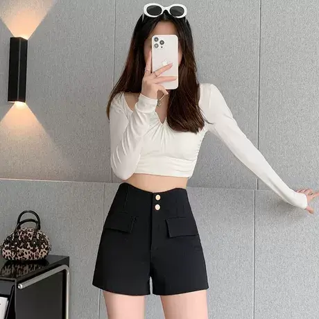 短裤女夏高腰宽松韩版2024新款显瘦阔腿百搭a字黑色西装短裤现货图片