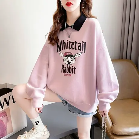 polo领卫衣女春秋韩版宽松薄款早春小个子学生百搭假两件上衣外套商品大图