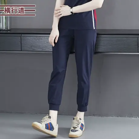 简约松紧腰纯色宽松绑带长裤2025新款大码休闲裤卫裤外穿女装妈妈商品大图