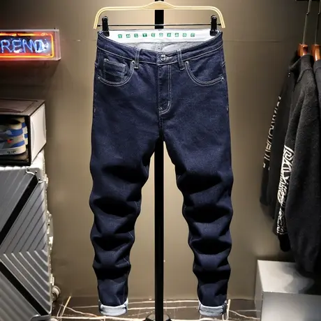 日系夏季新款2021原色牛仔裤男修身直筒百搭男士休闲长裤子男高档商品大图