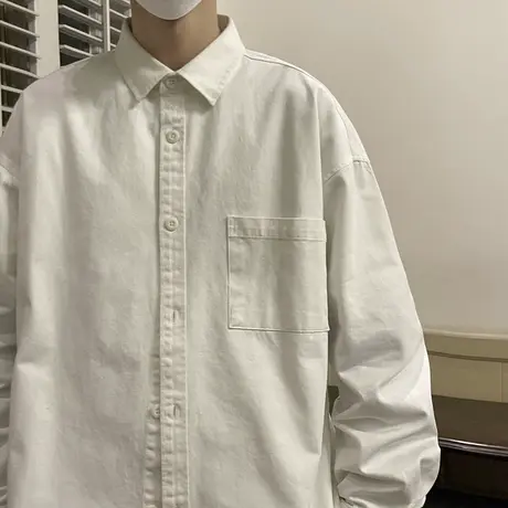 轻熟风暗扣白衬衫男高级感宽松长袖西服内搭衬衣日系cityboy寸衫商品大图