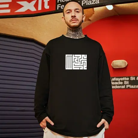 2025新款加肥加大码男装oversize简约长袖纯棉宽松T恤国潮ins春秋图片