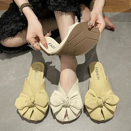 包头凉拖鞋女外穿2023春夏季新款网红时尚百搭蝴蝶结鱼嘴半拖女鞋商品大图