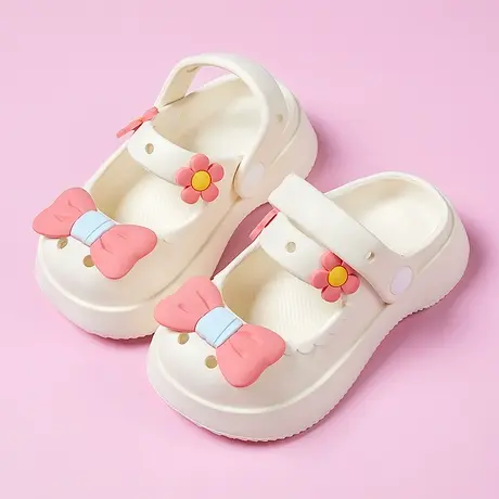 玛丽珍洞洞鞋女可爱蝴蝶结花朵夏季可外穿松糕厚底增高包头凉拖鞋商品大图