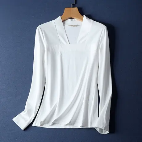 汉元素V领民族打底衫中国风内搭改良汉服领长袖T恤女中式棉秋冬图片