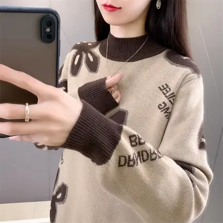 半高领毛衣女秋冬2023新款女装上衣宽松加厚针织打底衫女内搭外穿图片