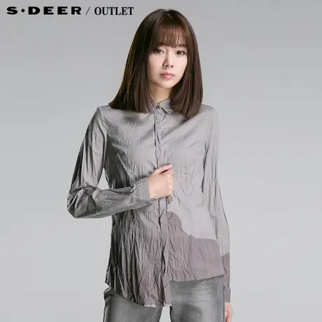sdeer圣迪奥春装错层水墨长袖修身女衬衫衬衣3180522图片