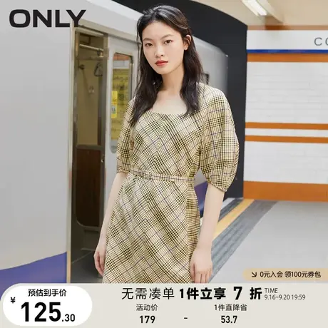 ONLY奥莱夏季复古格子收腰灯笼袖A字小妖精裙连衣裙女图片