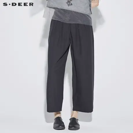 sdeer 圣迪奥时尚高腰暗褶不规则设计阔腿长裤S18280855商品大图